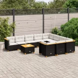 11 részes fekete polyrattan kerti ülőgarnitúra párnákkal