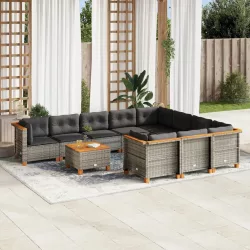   11 részes szürke polyrattan kerti ülőgarnitúra párnákkal