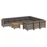 11 részes szürke polyrattan kerti ülőgarnitúra párnákkal