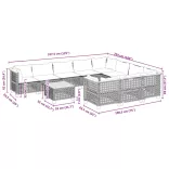 11 részes fekete polyrattan kerti ülőgarnitúra párnákkal