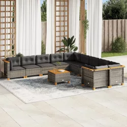   11 részes szürke polyrattan kerti ülőgarnitúra párnákkal