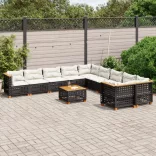 11 részes fekete polyrattan kerti ülőgarnitúra párnákkal