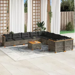   11 részes szürke polyrattan kerti ülőgarnitúra párnákkal