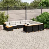 11 részes fekete polyrattan kerti ülőgarnitúra párnákkal