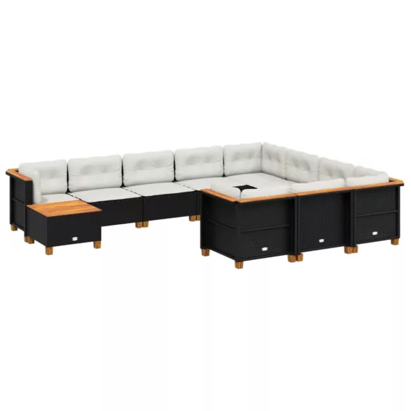 11 részes fekete polyrattan kerti ülőgarnitúra párnákkal