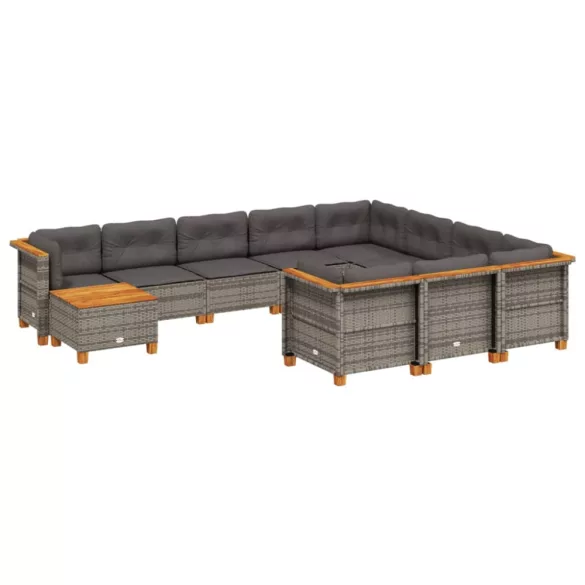 11 részes szürke polyrattan kerti ülőgarnitúra párnákkal