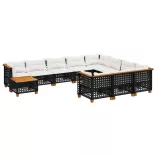 11 részes fekete polyrattan kerti ülőgarnitúra párnákkal