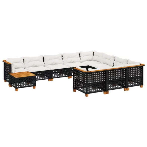 11 részes fekete polyrattan kerti ülőgarnitúra párnákkal