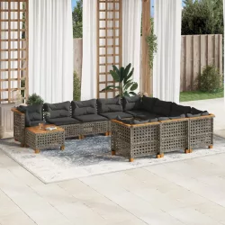   11 részes szürke polyrattan kerti ülőgarnitúra párnákkal