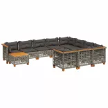 11 részes szürke polyrattan kerti ülőgarnitúra párnákkal