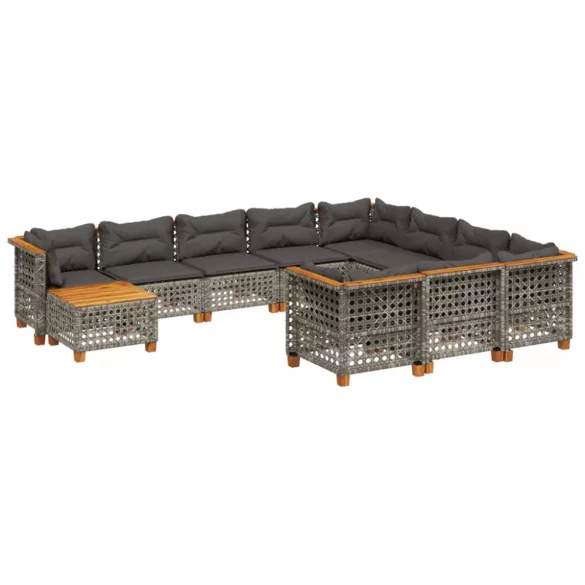 11 részes szürke polyrattan kerti ülőgarnitúra párnákkal