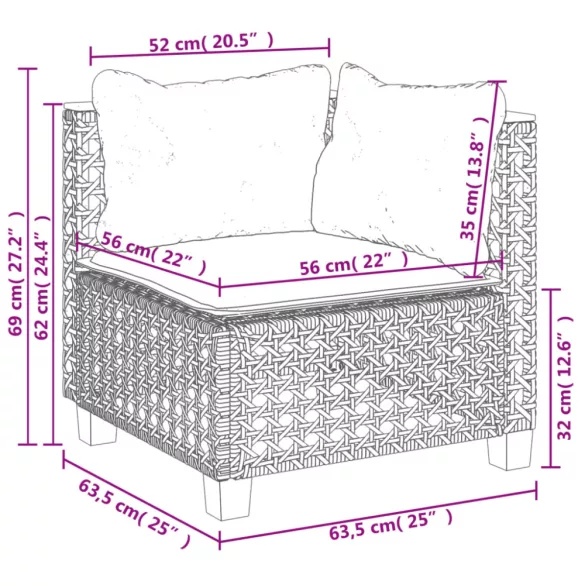 11 részes szürke polyrattan kerti ülőgarnitúra párnákkal