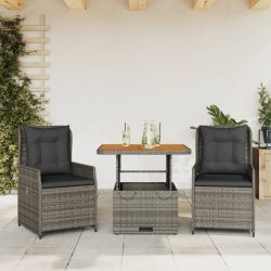 3 részes szürke polyrattan bisztrógarnitúra párnákkal