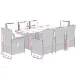 9 részes fekete polyrattan kerti étkezőgarnitúra párnákkal