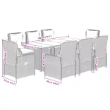 9 részes fekete polyrattan kerti étkezőgarnitúra párnákkal