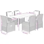 7 részes fekete polyrattan kerti étkezőgarnitúra párnával