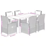 7 részes fekete polyrattan kerti étkezőgarnitúra párnával