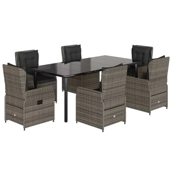 7 részes szürke polyrattan kerti étkezőgarnitúra párnával