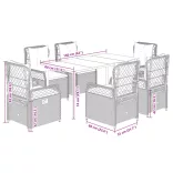 7 részes fekete polyrattan kerti étkezőgarnitúra párnával