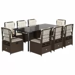 9 részes barna polyrattan kerti étkezőgarnitúra párnákkal