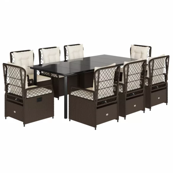 9 részes barna polyrattan kerti étkezőgarnitúra párnákkal