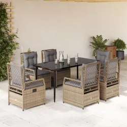   7 részes bézs polyrattan kerti étkezőgarnitúra párnákkal
