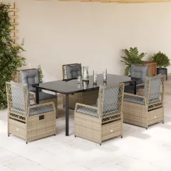   7 részes bézs polyrattan kerti étkezőgarnitúra párnákkal