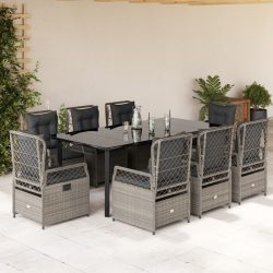   9részes világosszürke polyrattan kerti étkezőgarnitúra párnával