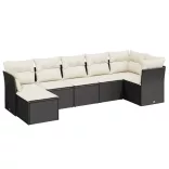 7 részes fekete polyrattan kerti ülőgarnitúra párnával