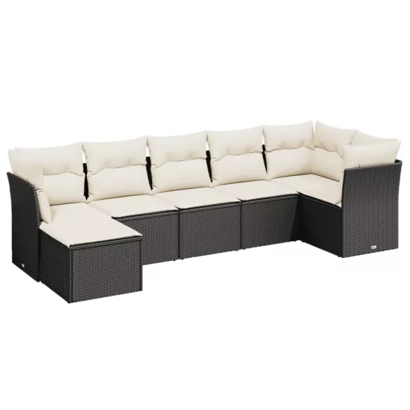 7 részes fekete polyrattan kerti ülőgarnitúra párnával