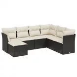 7 részes fekete polyrattan kerti ülőgarnitúra párnával