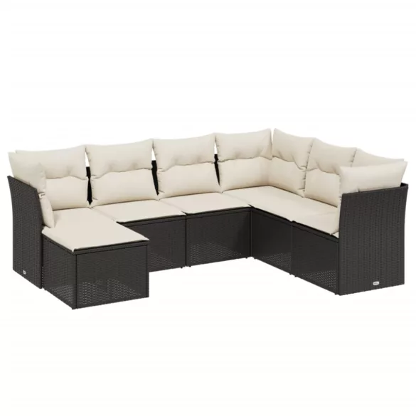 7 részes fekete polyrattan kerti ülőgarnitúra párnával