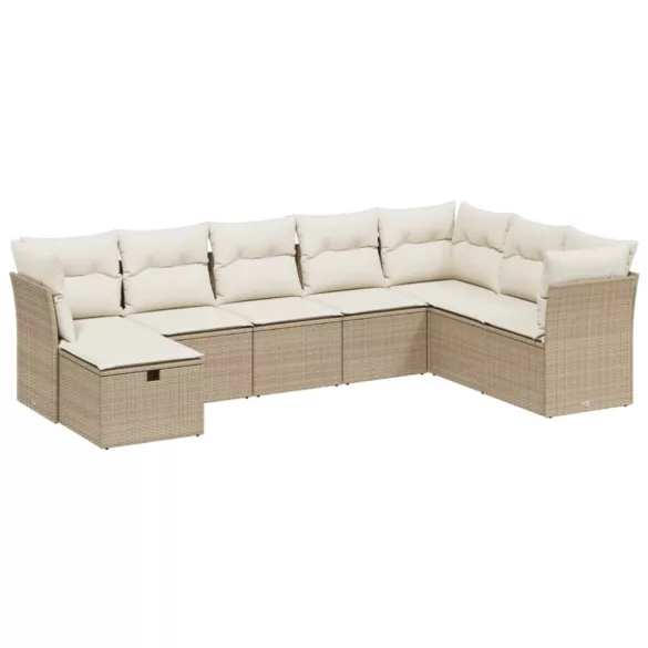 8 részes bézs polyrattan kerti ülőgarnitúra párnával