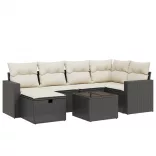 7 részes fekete polyrattan kerti ülőgarnitúra párnával