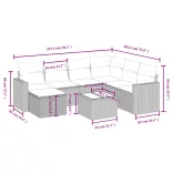 8 részes fekete polyrattan kerti ülőgarnitúra párnákkal