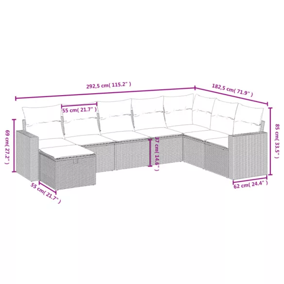8 részes barna polyrattan kerti ülőgarnitúra párnákkal