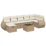 8 részes bézs polyrattan kerti ülőgarnitúra párnával