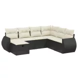 7 részes fekete polyrattan kerti ülőgarnitúra párnával