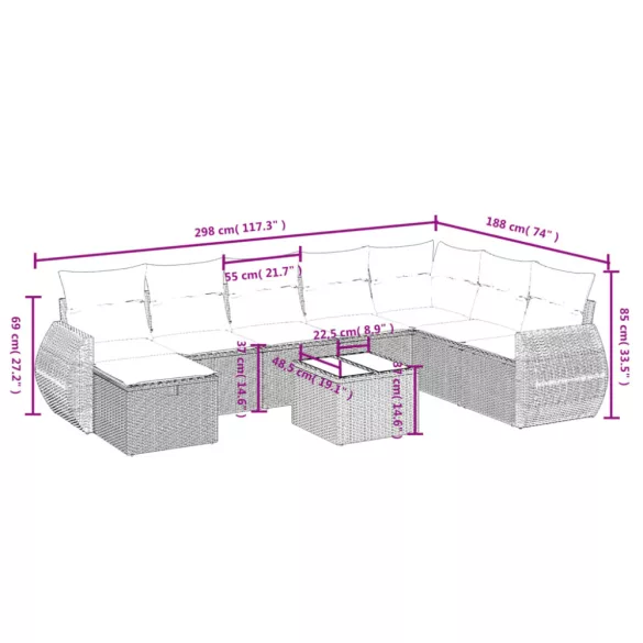 9 részes bézs polyrattan kerti ülőgarnitúra párnákkal
