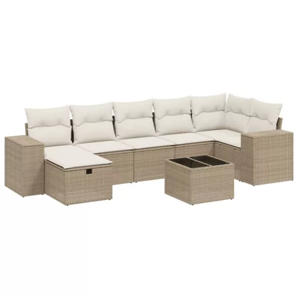 8 részes bézs polyrattan kerti ülőgarnitúra párnával