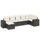 7 részes fekete polyrattan kerti ülőgarnitúra párnával