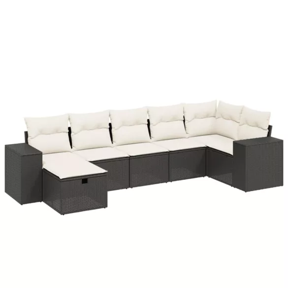 7 részes fekete polyrattan kerti ülőgarnitúra párnával