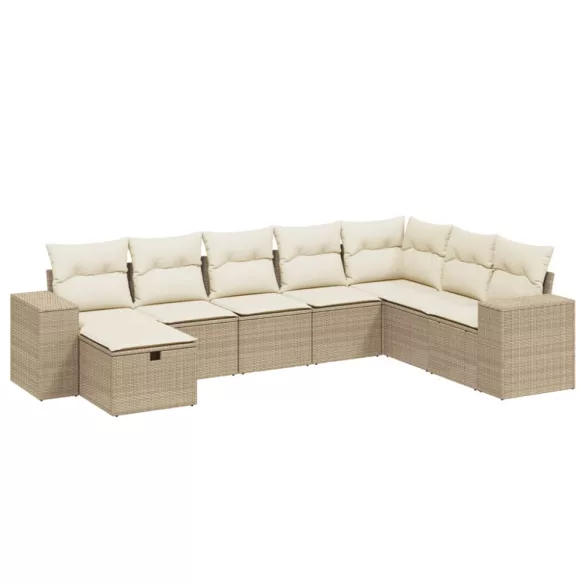 8 részes bézs polyrattan kerti ülőgarnitúra párnával