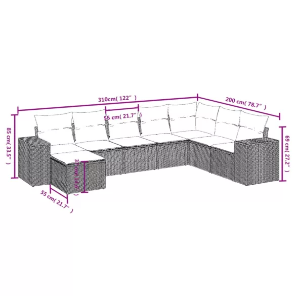 8 részes bézs polyrattan kerti ülőgarnitúra párnával