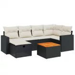 7 részes fekete polyrattan kerti ülőgarnitúra párnával