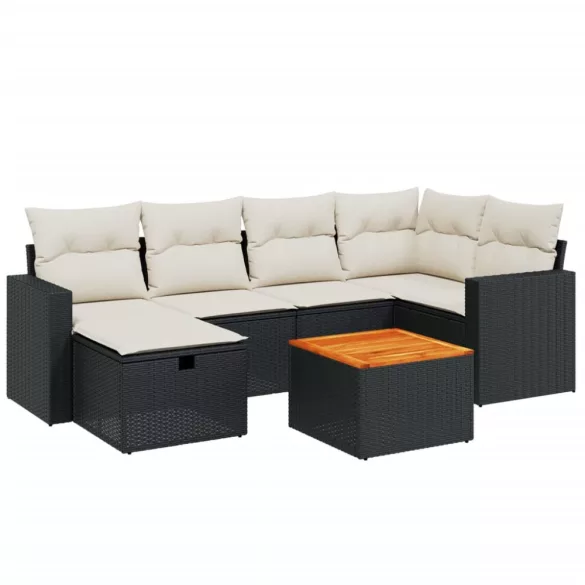 7 részes fekete polyrattan kerti ülőgarnitúra párnával