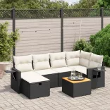 7 részes fekete polyrattan kerti ülőgarnitúra párnával