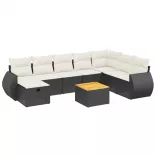 9 részes fekete polyrattan kerti ülőgarnitúra párnákkal