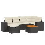 7 részes fekete polyrattan kerti ülőgarnitúra párnával