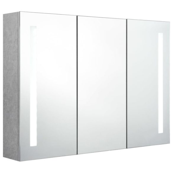 betonszürke LED-es tükrös fürdőszobaszekrény 89 x 14 x 62 cm